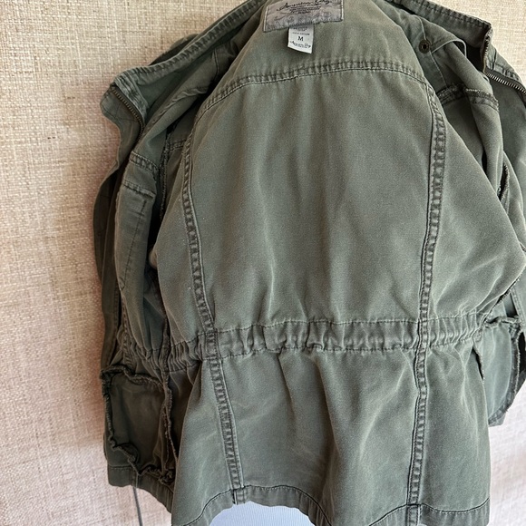 AMERICAN RAG Cie Womens sz Medium olive green hood Zip Up military Jacket cotton - Picture 12 of 16